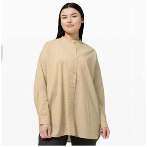 Lululemon Shirt Oversized Fit Womens 8 Trench Tan Beige Cotton Blend Long Sleeve